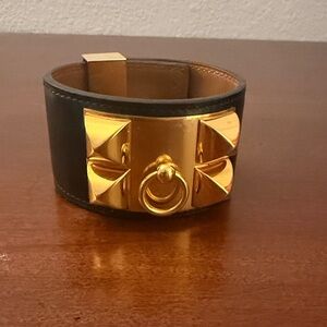 Hermes Collier de Chien CDC Black and Gold Bracelet